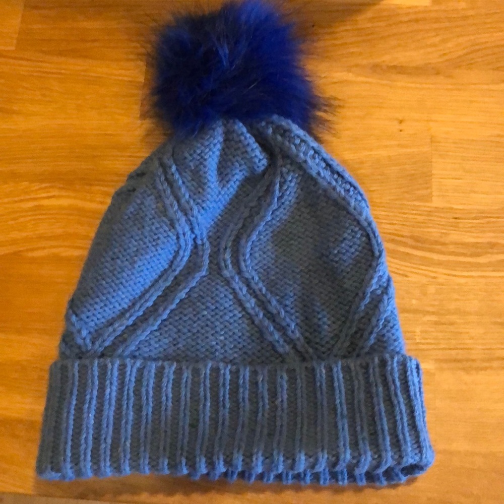Wildfox blue winter hat with blue pompom